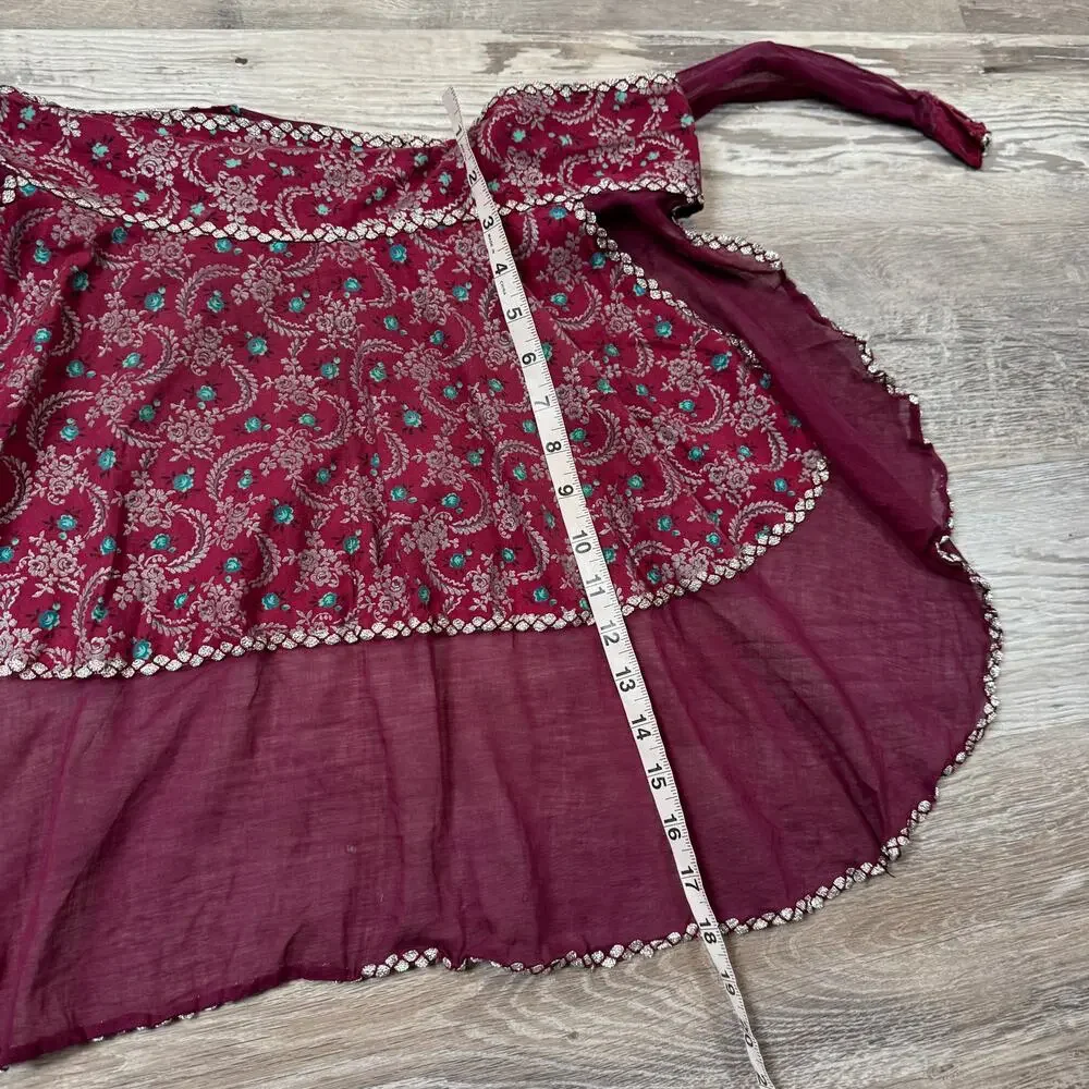 Vintage 70s Indian Gauze Apron Metallic Floral Egg Collecting Cottagecore Boho